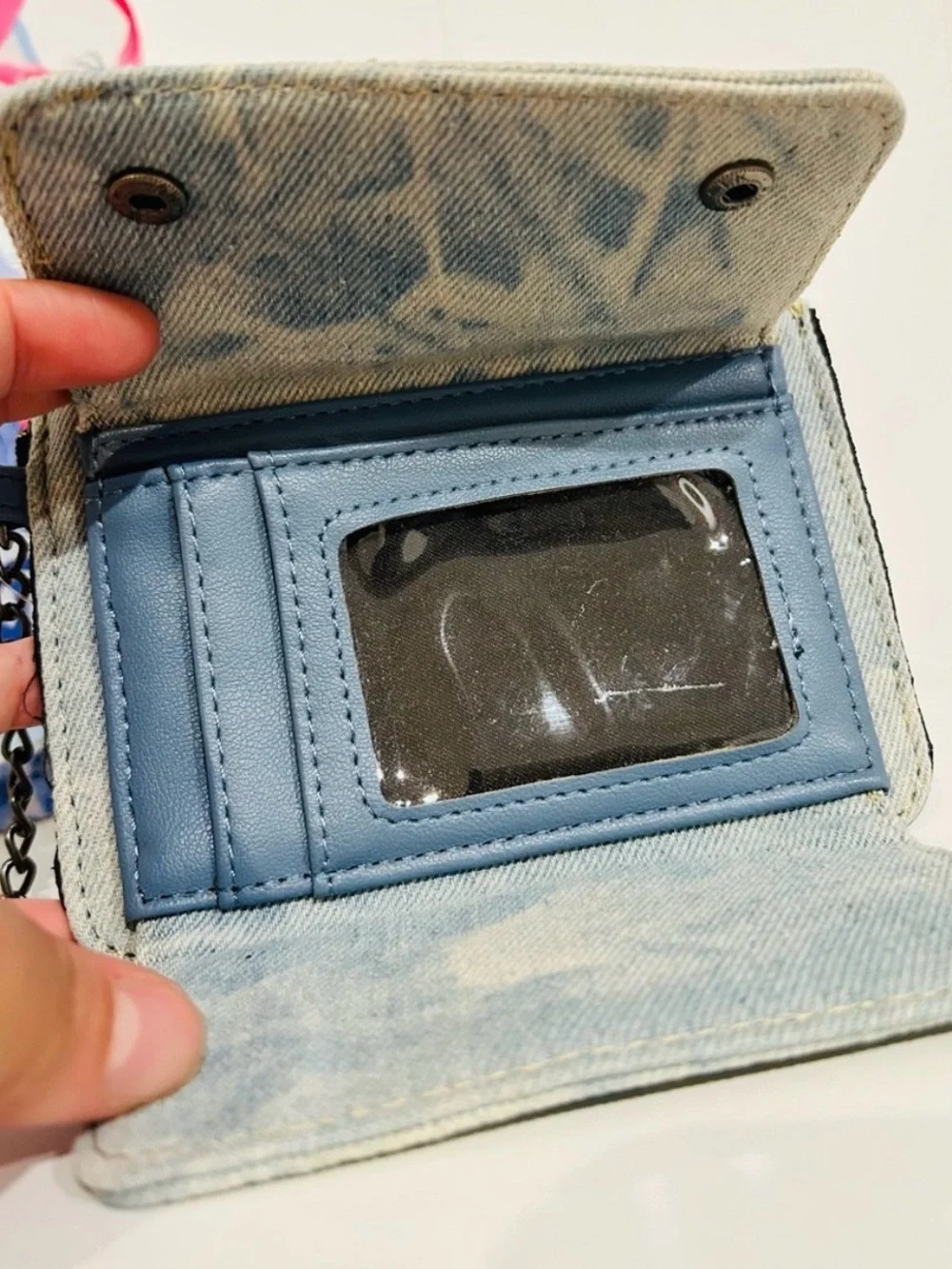 Denim Tie-Dye Mini Wallet Wristlet - Light Blue
